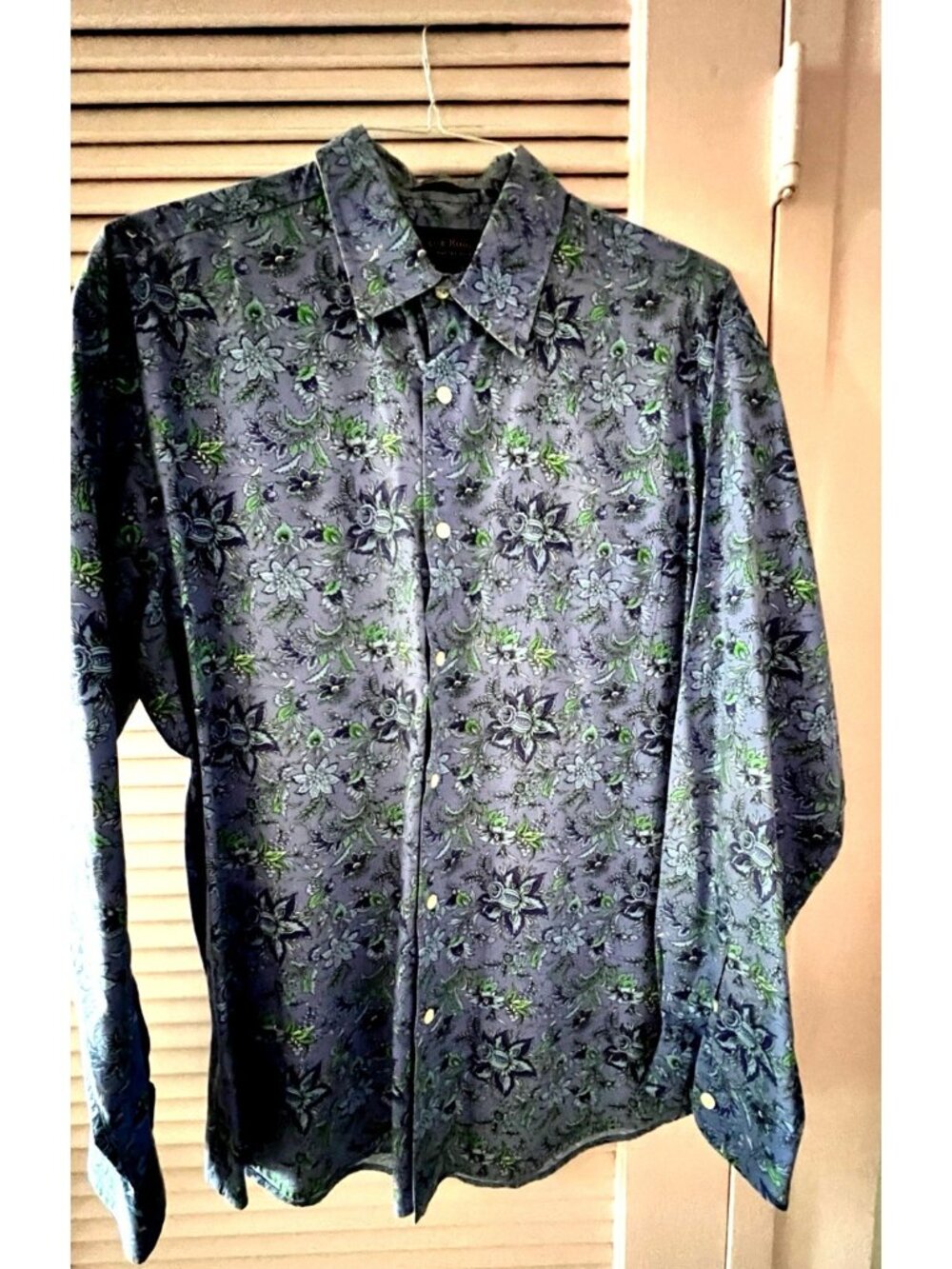 Men's Sz L Blue Shirt Floral Long Sleeve Button Down 100% Cotton CLUB ROOM